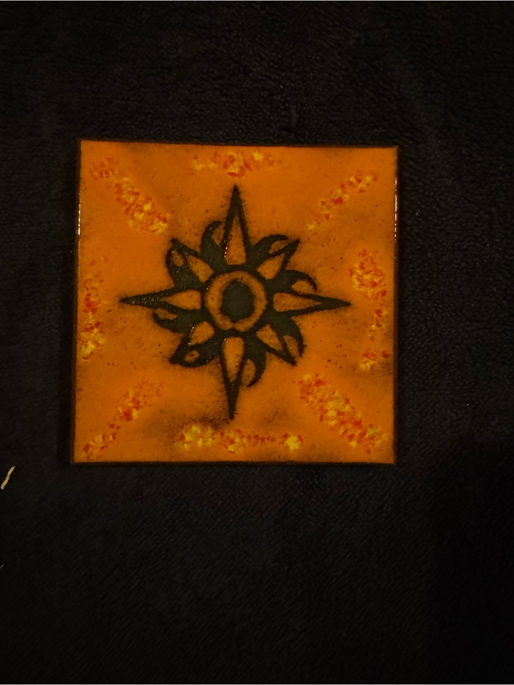 adidas Orange Ceramic trivet Tile with Black Sun Motif